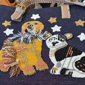 Embroidered Dog Design Tote Bag - Navy